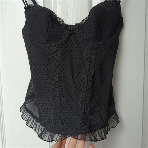 Black Polka Dot Ruffled Mesh Corset Lingerie Depop