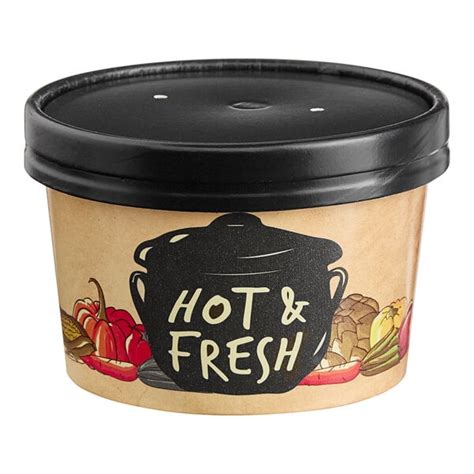 Choice 8 Oz Medley Double Poly Coated Paper Soup Hot Food Cup With Vented Paper Lid 25 Pack