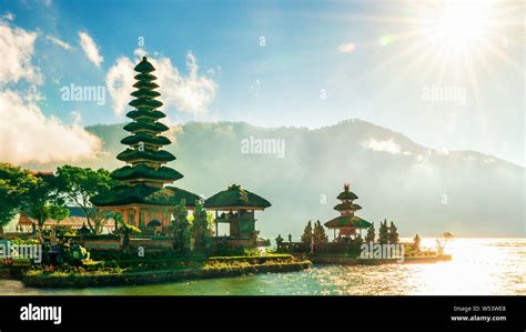 Pura Ulun Danu Bratan Temple In Bali Island Hindu Temple In Flowers On