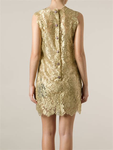 Lyst Dolce And Gabbana Floral Lace Mini Dress In Metallic