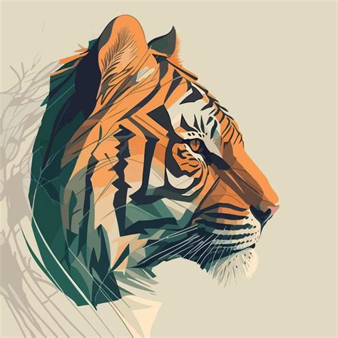 un plano estilo ilustración de un tigres cabeza en perfil con un