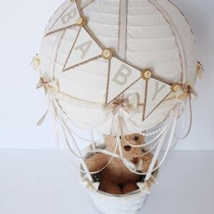 Teddy Bear Hot Air Balloon Centerpiece Ivory And Beige Up Up And Away Baby Shower Baby Shower