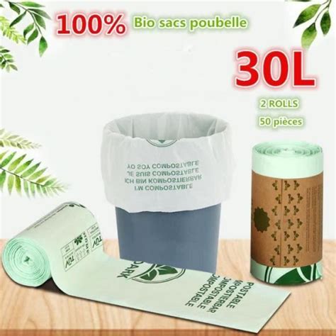 ZS24294 30 L Sac Poubelle Bio Compostable 50 Sacs 100 Compostable Et