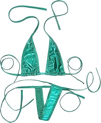 IEFiEL Women Shiny Micro String Bikini Swimsuit Lingerie G String Underwear Fits Most Two Piece