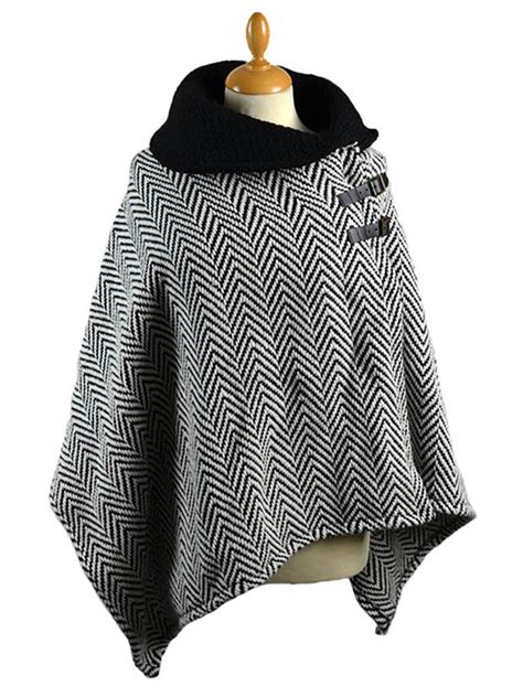 Shawl Collar Poncho - Black & White | Branigan Weavers