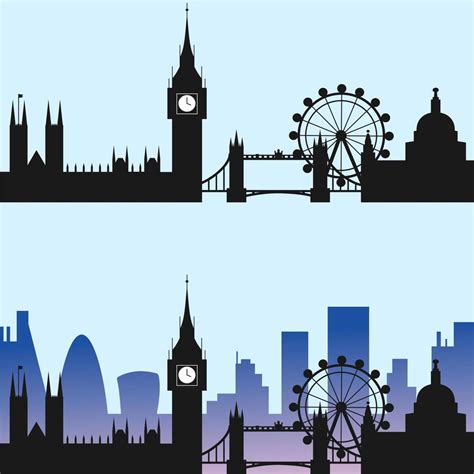 London skyline, silhouette of old and new city. Black silhouette and ...