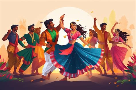 Illustration Of Couple Playing Garba And Dandiya Night In Navratri