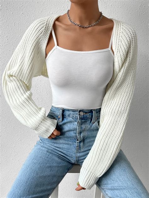 Shein Ezwear Balletcore Ribbed Knit Raglan Sleeve Shrug Crop Cardigan