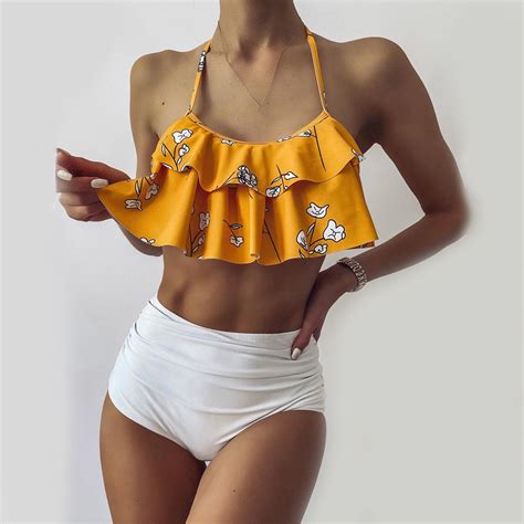 Women S Ruffle Bikini Sexy High Waist Ruffle Banda Grandado