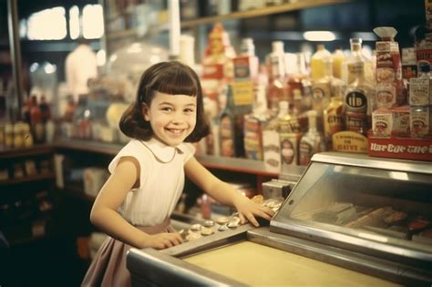 Premium Ai Image Happy Girl In Cashier Costume With Generative Ai