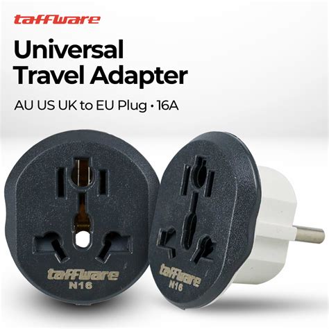 Taffware Loop Universal Travel Adapter Au Us Uk To Eu Plug 16a N16 Black