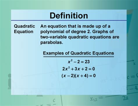 Video Definition 27--Equation Concepts--Quadratic Equation | Media4Math