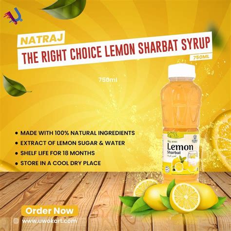 Natraj The Right Choice Lemon Sharbat Syrup 750ml Uwokart Natural