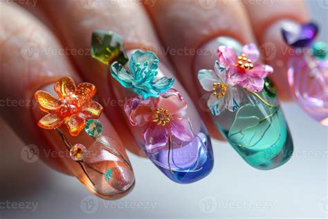 AI generated 3d Flower nail art design on tinted glass nails 39669360 ...