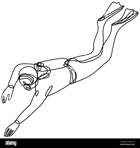 Scuba Diver Diving Down Continuous Line Drawing Stock Photo Alamy