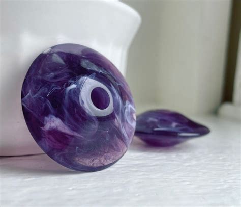 Large Chunky Vintage Amethyst Purple White Marbled Lucite Saucer Beads