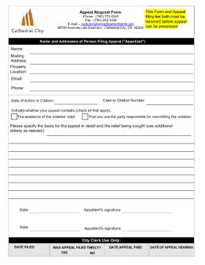 Fillable Online Appeal Request Form City Clerk Use Only This Form And