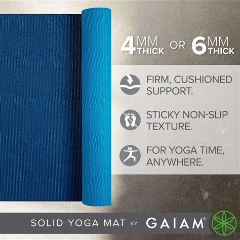 Gaiam Yoga Mat Premium Solid Color Reversible Non Slip Exercise And Fitness Mat For
