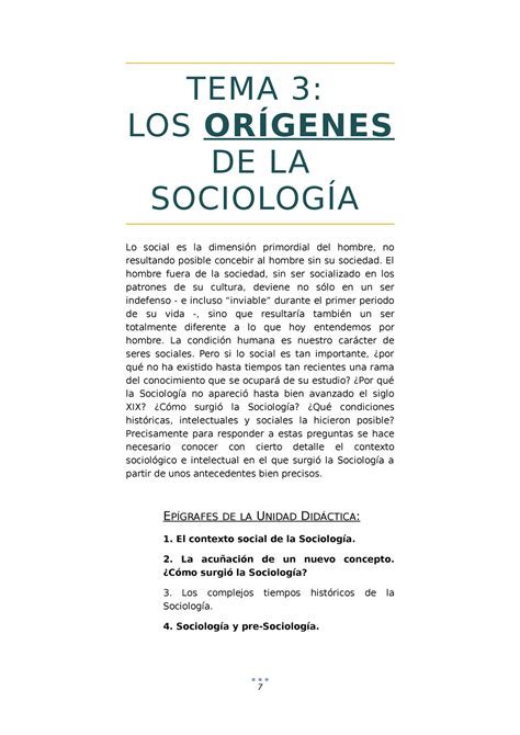 Tema 3 Sociología General Tema 3 Los OrÍgenes De La SociologÍa Lo