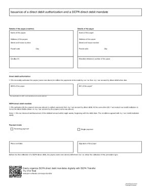 Fillable Online Issuance Of A Direct Debit Authorization And A SEPA