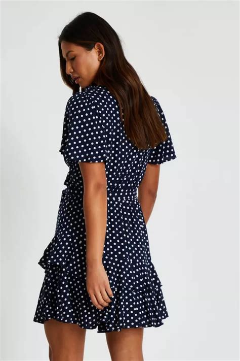 Navy Polka Dot Print Skater Dress Quiz Clothing