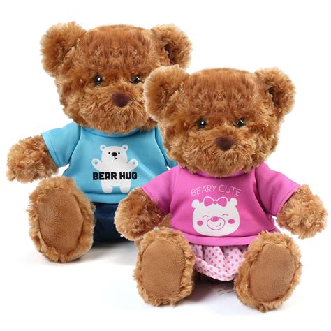 Lotfancy 2pcs 10 In Brown Teddy Bear Stuffed Animal Plush Toy For