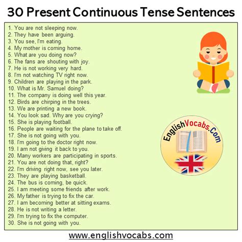 Present Continuous Tense Sentences