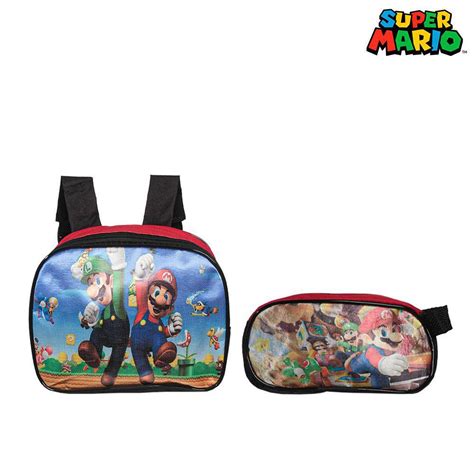 Kit Mochila Escolar Infantil Super Mario E Luigi Rodinhas Toys 2U