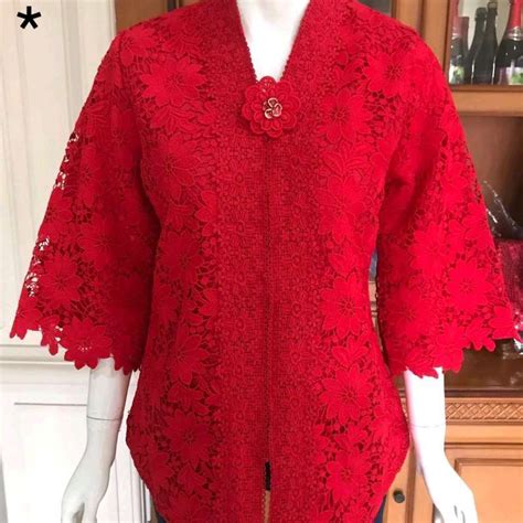 promo  kebaya alexuez full brukat depan merah cabe kebaya premium