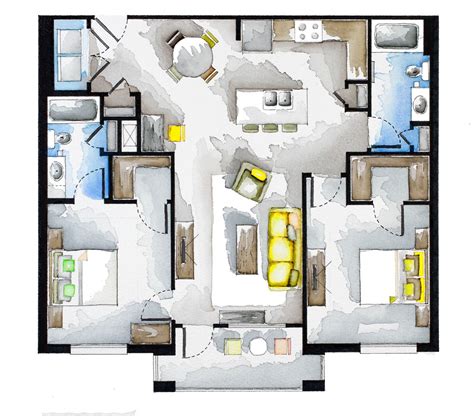 Real Estate Watercolor 2d Floor Plans Part 4 On Behance Bedroom