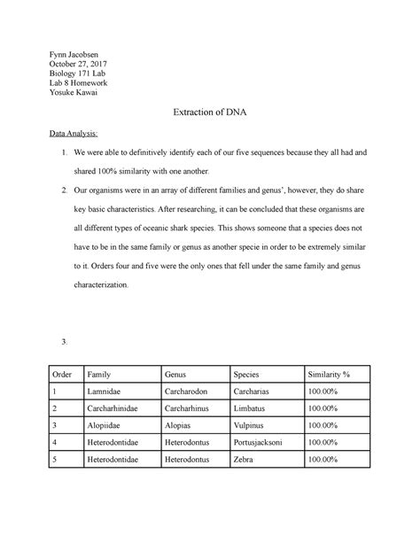 Lab 8 Homework Fynn Jacobsen October 27 2017 Biology 171 Lab Lab 8 Homework Yosuke Kawai