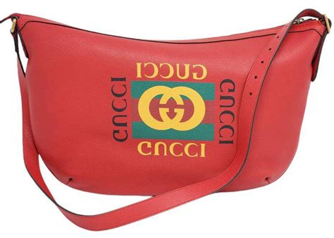 Gucci Logo Half Moon Hobo Shoulder Bag Hibiscus Red Gucci