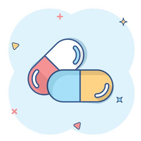 Pill Capsule Icon In Comic Style Drugs Cartoon Vector Illustration On