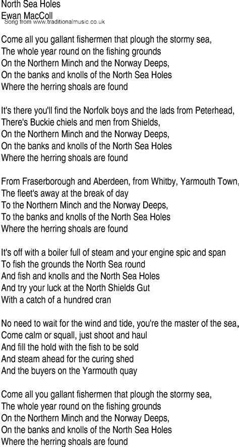 Irish Music Song And Ballad Lyrics For North Sea Holes