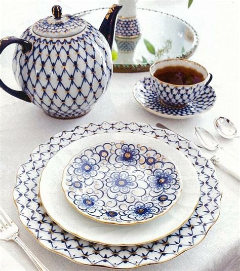 Cobalt Net Teacup Saucer Plate Set By Imperial Porcelain Russian