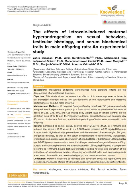 Pdf The Effects Of Letrozole Induced Maternal Hyperandrogenism On