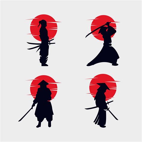 conjunto de diseño de silueta de logotipo samurai 4439345 Vector en