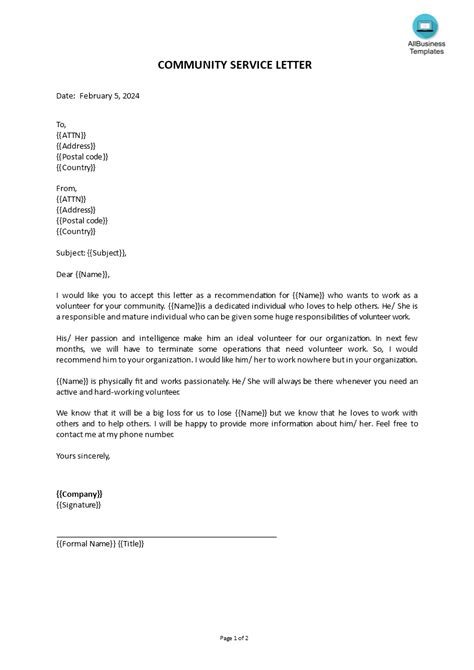 Community Service Recommendation Letter Templates At