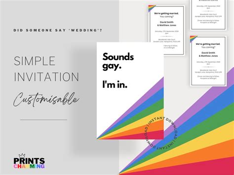 Editable Wedding Invitation Gay LGBTQ Rainbow Wedding Invite Same Sex Simple Printable