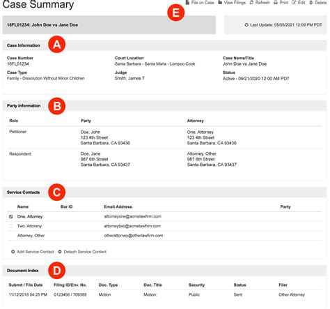 Case Summary Screen and Your Filings in the E-Filing System - E-Filing Help