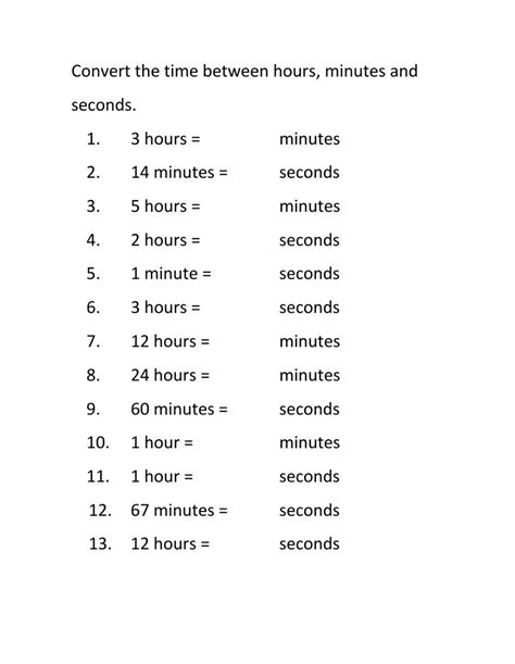 Seconds Minutes And Hours Worksheet Sellers Vintage