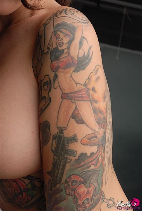 Hot Brunette Girl With Amazing Tattoos Emily Parker Flaunts Her Boobs Coedcherry