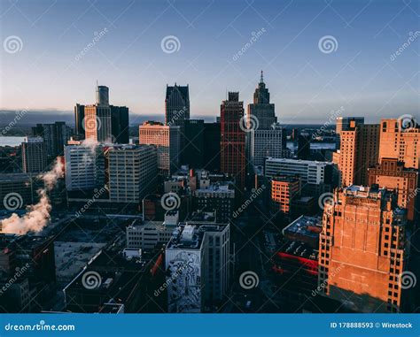 Detroit Morning Skyline stock image. Image of michigan - 178888593