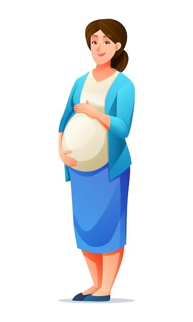 Mulher Grávida Feliz Segurando Sua Barriga Ilustração De Desenho