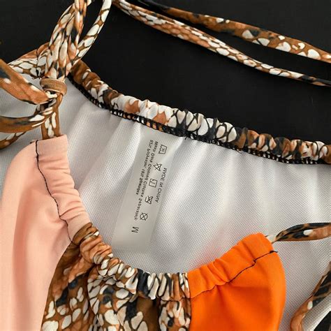 Shein Brown Snakeskin Bikini Set Brown Peach Depop