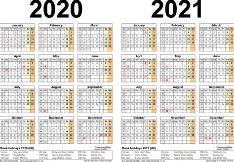 Printable Calendar 2020 and 2021 Two Year Calendars for 2020 & 2021 Uk ...