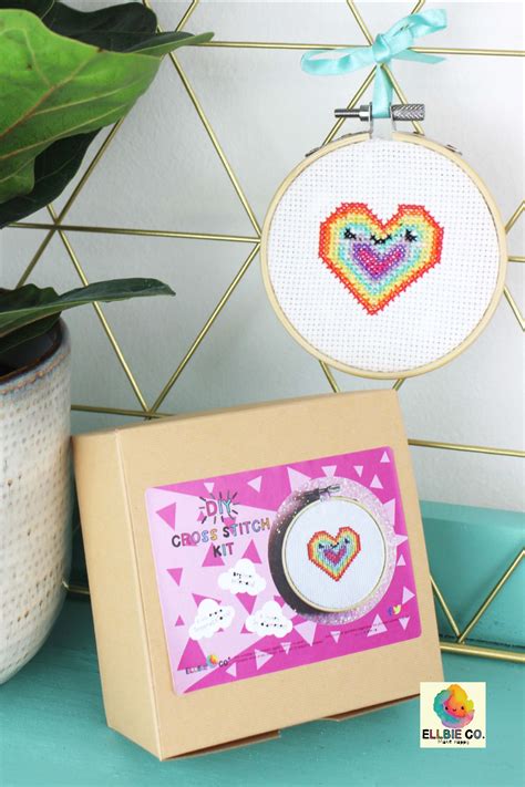 Rainbow Heart Mini Cross Stitch Kit Ellbie Co Cross Stitch Kit