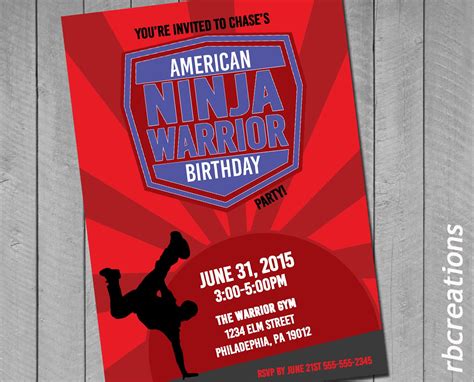 Ninja Warrior Invitations Ninja Warrior Party Anw Birthday