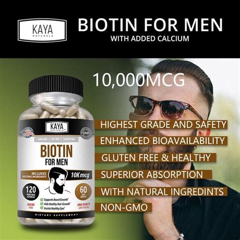 All-Natural Biotin Supports Male Hair Growth Beard Metabolism Improves Beard - 30/60/120 ...