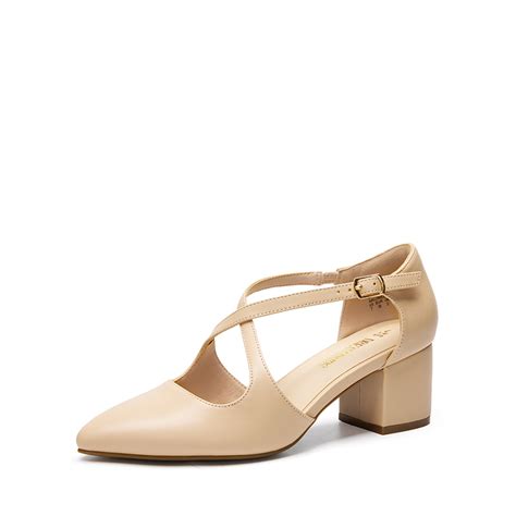 NUDE PU Criss Cross 2 Inch Chunky Heel Pumps DREAM PAIRS